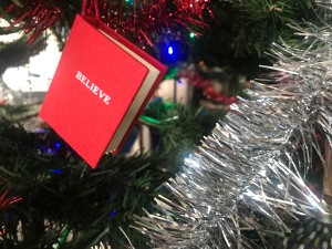 "Believe" book ornament