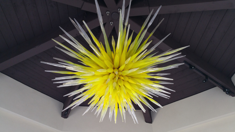 Chandelier made by Chihuly--spiky yellow glass shards with white tips